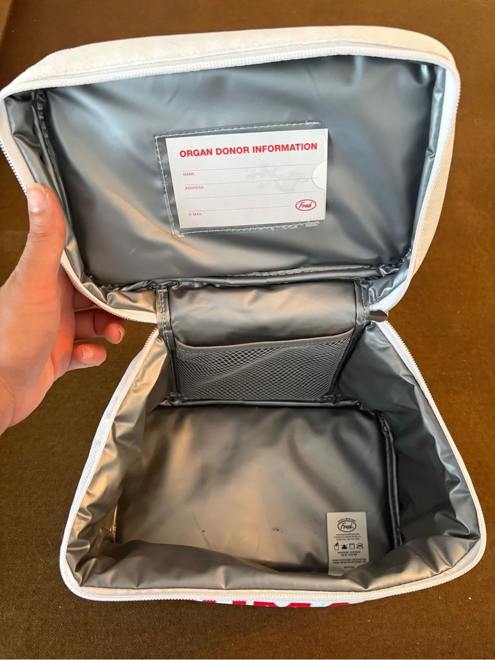 Lunch box Medical Transport Cooler Bag with Red 'Human Organ' Print